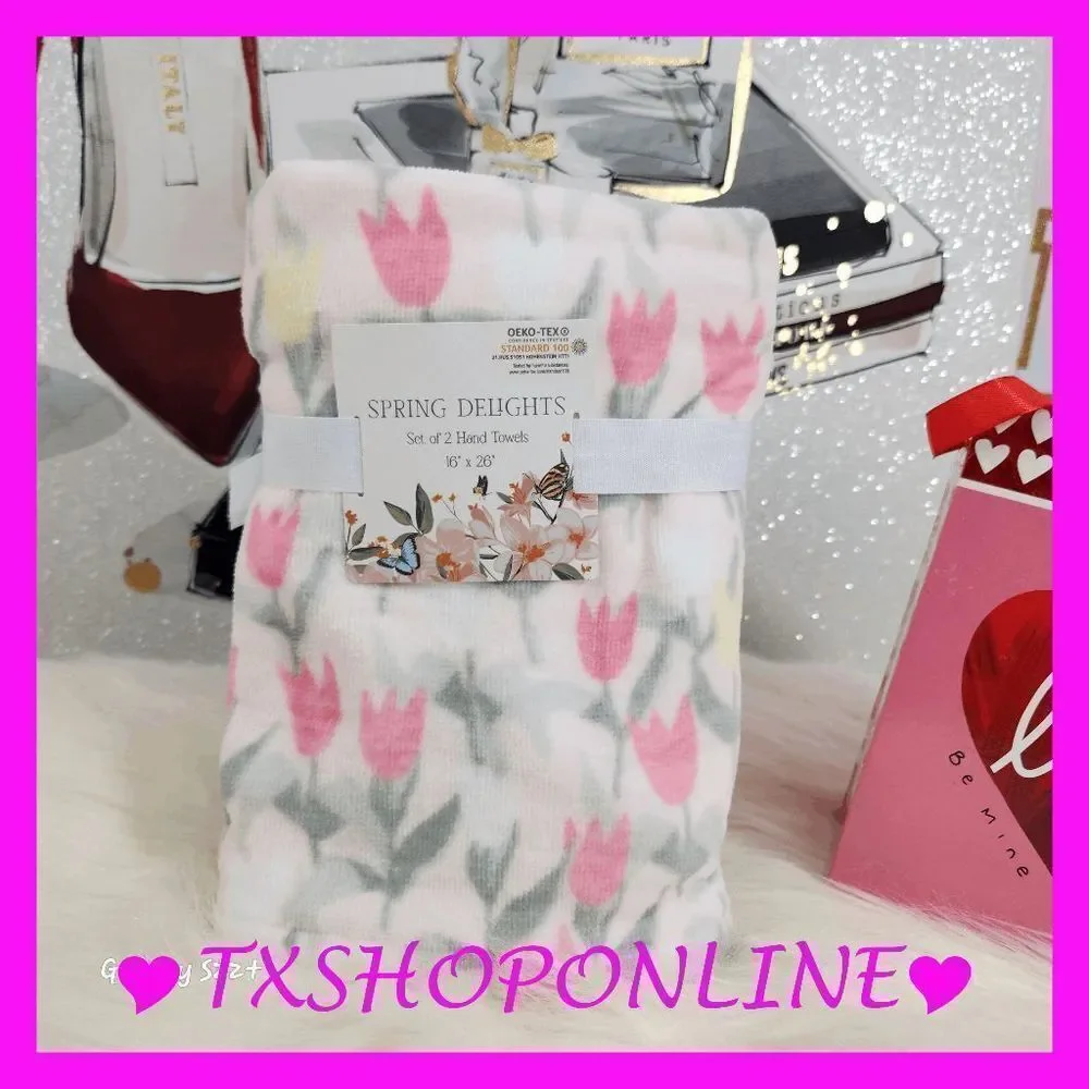 { Spring delights } Set of 2 | hand towels | pink flowers